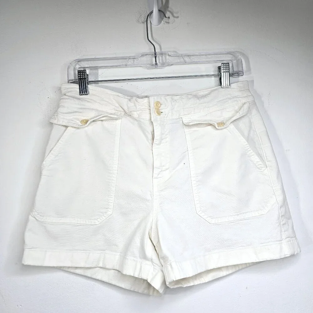 J Crew White Flap Front Pocket High Waist Cargo Shorts